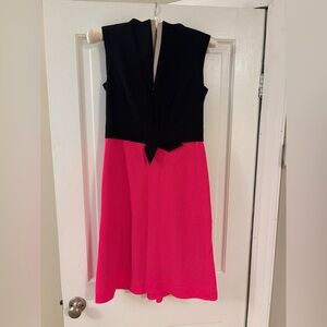 Sleeveless Black and Hot Pink Midi Colorblock Dress